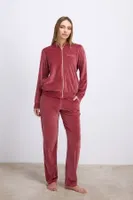 Kadın Kadife Dokulu Fermuarlı Uzun Kollu Sweatshirt ve Pantolon Takım Anıl 11560 Gül Kurusu detay görünüm