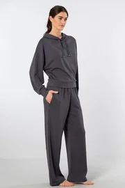 Türen Boru Paça Kadın Kapüşonlu Eşofman Takımı Türen 3608 Kahverengi