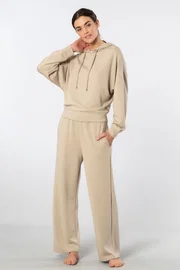 Türen Bej Kapüşonlu Boru Paça Kadın Eşofman Takımı Türen 3608