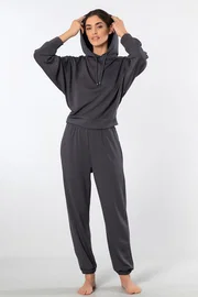 Türen Kapüşonlu Jogger Kadın Antrasit Eşofman Takımı Türen 3609