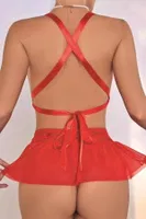 Kadın Kırmızı Fiyonklu Fantazi Sütyen Etek Takım Nathalie K-1001 Kırmızı görsel 4