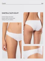 Kadın Likralı Ribana Dantelli Bikini Külot 2li Paket Türen 928 Beyaz görsel 4