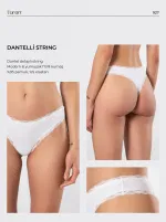 Likralı Ribana Dantelli Kadın String 2li Paket Türen 927 Beyaz görsel 4