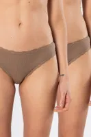 Likralı Ribana Dantelli Kadın String 2li Türen 927 Vizon