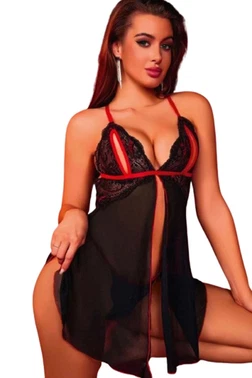 Ruselin Kadın Moda Fantezi Gecelik Seksi Tasarım Transparan Dantel