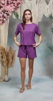 Kadın Mor Pamuklu Şort T-Shirt Pijama Takımı Doreanse 25Y4073