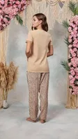 Kadın Pudra Leopar Desenli Dantel Detaylı T-Shirt Pijama Takımı Doreanse 25Y4062 detay görünüm
