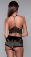 Kadın Saten Siyah Dantelli Bralet Sütyen Şort Takımı Loomerie 571 Siyah detay görünüm