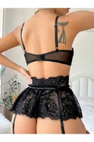 Kadın Siyah Dantel Desenli Büstiyerli Jartiyer Takım For Dreams  8493 Siyah detay görünüm