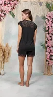 Kadın Siyah Dantel Detaylı Şort T-Shirt Pijama Takımı Doreanse 25Y4065 Siyah detay görünüm