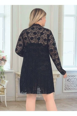 Nathalie Kadın Siyah Sabahlıklı 3lü Tül Takım Gecelik Nathalie B-4006 - Alternatif Görünüm