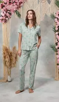 Kadın Turkuaz Desenli Gömlek T-Shirt Pijama Takımı Doreanse 25Y4060