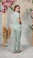 Kadın Turkuaz Desenli Gömlek T-Shirt Pijama Takımı Doreanse 25Y4060 detay görünüm