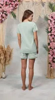 Kadın Turkuaz Yazı Baskılı Şort T-Shirt Pijama Takımı Doreanse 25Y4061 detay görünüm