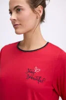 Kadın Uzun Kol Sweatshirt ve Kalpli Pantolon Pijama Takımı Şık ve Rahat Ev Giyimi Anıl 11583 Kırmızı detay görünüm