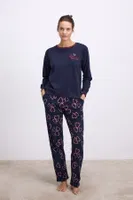 Kadın Uzun Kol Sweatshirt ve Kalpli Pantolon Pijama Takımı Şık ve Rahat Ev Giyimi Anıl 11583 Lacivert farklı açı