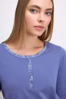 Kadın Uzun Kollu T-Shirt ve Desenli Pantolon Pijama Takımı Anıl 11566 Çivit farklı açı