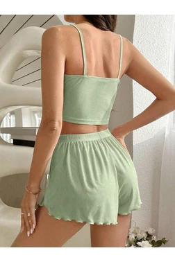 Ruselin Kadın Yeşil Mini Şortlu Büstiyer Pijama Takımı 5024 - Alternatif Görünüm