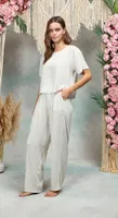 Kadın %100 Viskon Taş Rengi Şalvar Pantolon T-Shirt Pijama Takımı Doreanse 25Y4071