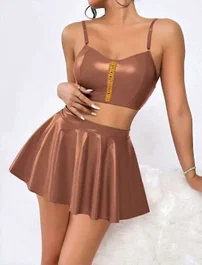 Kahve Parlak Lame Seksi Kadın Elbise Real Passione 21091