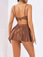 Kahve Parlak Lame Seksi Kadın Elbise Real Passione 21091 detay görünüm