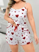 Kalp Desenli Askılı Mini Şort Takım Lily Bianca 13041 Beyaz