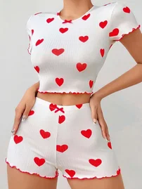 Lily Bianca Kalp Desenli Beyaz Şort Takım Lily Bianca 13023