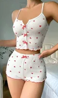 Kalp Desenli Sırtı Çapraz Askılı Kısa Şort Pijama Takım NightLight 3739 Beyaz
