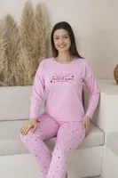 Kalp Desenli Uzun Kollu Yazlık Viskon Kadın Pijama Takımı Estiva 25112 Pembe farklı açı