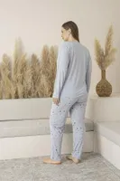 Kalp Desenli Yazlık Uzun Kollu Viskon Büyük Beden Kadın Pijama Takımı Estiva 25147 Bej Gri görsel 4