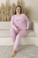 Kalp Desenli Yazlık Uzun Kollu Viskon Büyük Beden Kadın Pijama Takımı Estiva 25147 Leopar Pembe farklı açı
