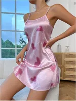 Kalpli İnce Askılı Kısa Saten Gecelik Ruselin 2217 Pembe görsel 4