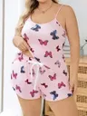 Kelebek Desenli Beyaz Şortlu Kadın Büyük Beden Pijama Lily Bianca 13067