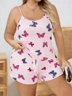 Kelebek Desenli Beyaz Şortlu Kadın Büyük Beden Pijama Lily Bianca 13067 Beyaz detay görünüm