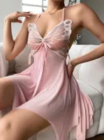 Kelebek Desenli Pembe Tül Seksi Gecelik Lily Bianca LB-196 Pembe detay görünüm