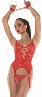 Kelepçeli Fantezi Body Jartiyer Takım Loomerie 132 Kırmızı detay görünüm