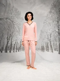 Doreanse Kenarları Dantel V Yaka Uzun Kollu Kadın Pijama Takım Doreanse 26K4104