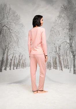 Doreanse Kenarları Dantel V Yaka Uzun Kollu Kadın Pijama Takım Doreanse 26K4104 - Alternatif Görünüm