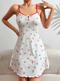 Lily Bianca Kiraz Desenli Askılı Mini Gecelik Lily Bianca 13032