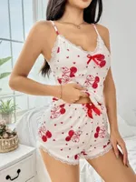 Kiraz Desenli Beyaz Şortlu Kadın Pijama Lily Bianca 13107 Beyaz detay görünüm