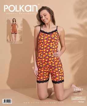 Polkan Kırmızı Çiçekli Askılı Viskon Şort Pijama Takım Polkan 24687