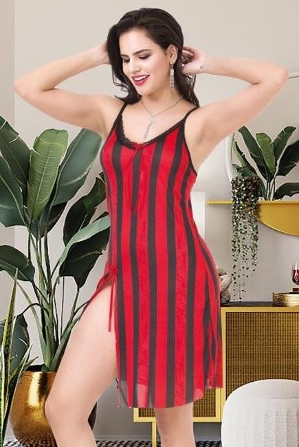 Kırmızı Çizgili Tunik Fantezi Gecelik İzabel T-1005