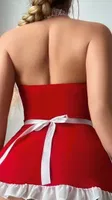 Kırmızı Fırfırlı Fransız Hizmetçi Kostüm Lily Bianca LB-151 Kırmızı detay görünüm
