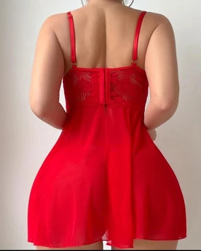 Ruselin Kırmızı Göğüsleri Dekolteli Dantel Tül Fantezi Gecelik Ruselin 2192 - Alternatif Görünüm