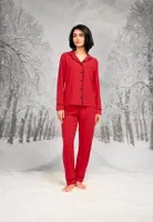Kırmızı Gömlek Yaka Uzun Kollu Kadın Pijama Takım Doreanse 26K4109