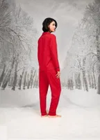 Kırmızı Gömlek Yaka Uzun Kollu Kadın Pijama Takım Doreanse 26K4109 detay görünüm