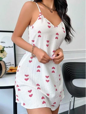 Lily Bianca Kırmızı Kalp Desenli Askılı Beyaz Gecelik Lily Bianca 13030 - Alternatif Görünüm