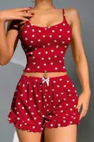 Kırmızı Kalpli Şort Kadın Pijama Takım Lily Bianca 13100 Kırmızı
