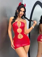 Kırmızı Lame Dekolteli Seksi Midi Elbise Jesica Bella JB-15012 Kırmızı