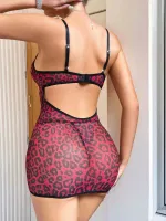 Kırmızı Leopar İp Detaylı Fantezi Seksi Gecelik Lily Bianca LB-228 Kırmızı farklı açı